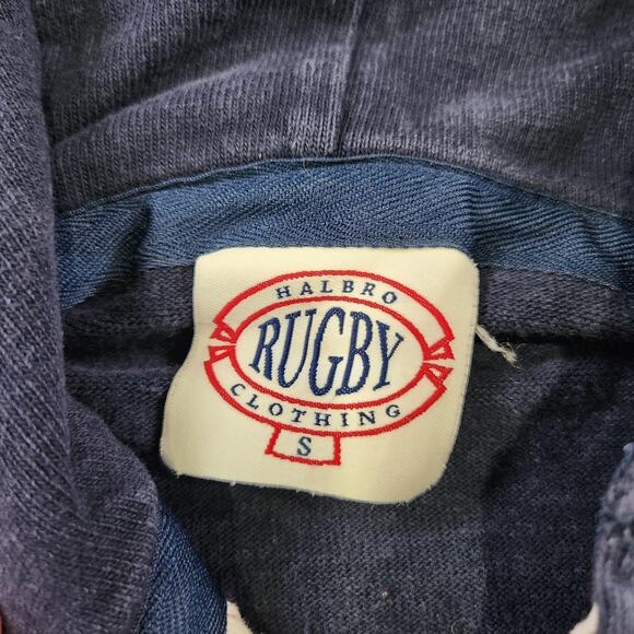 Vintage Halbro Rugby Pullover Hoodie Mens Small US Rugby Stripe Retro Sweatshirt - Picture 6 of 11